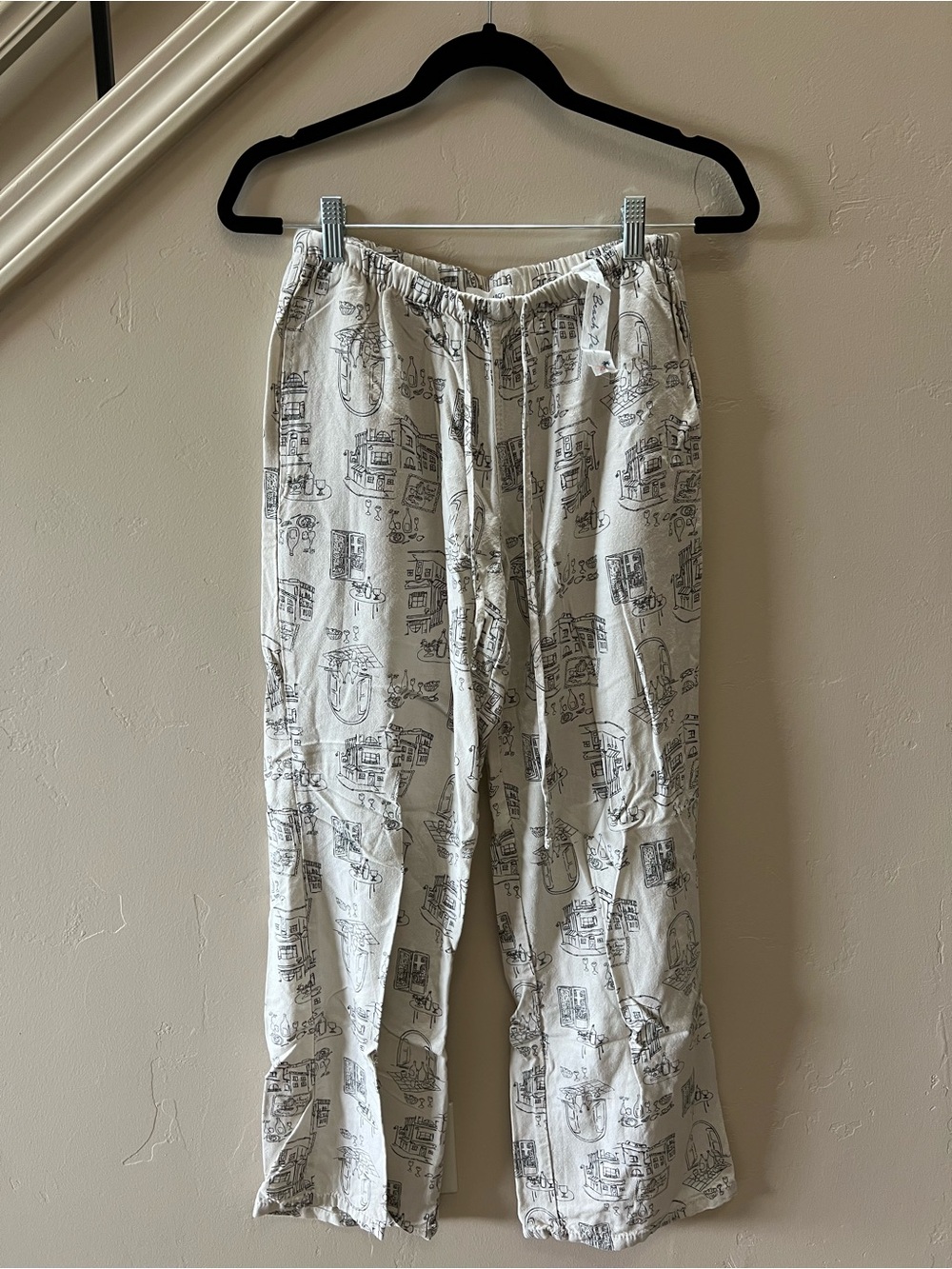 Women's Cream Printed Drawstring Lounge Trousers